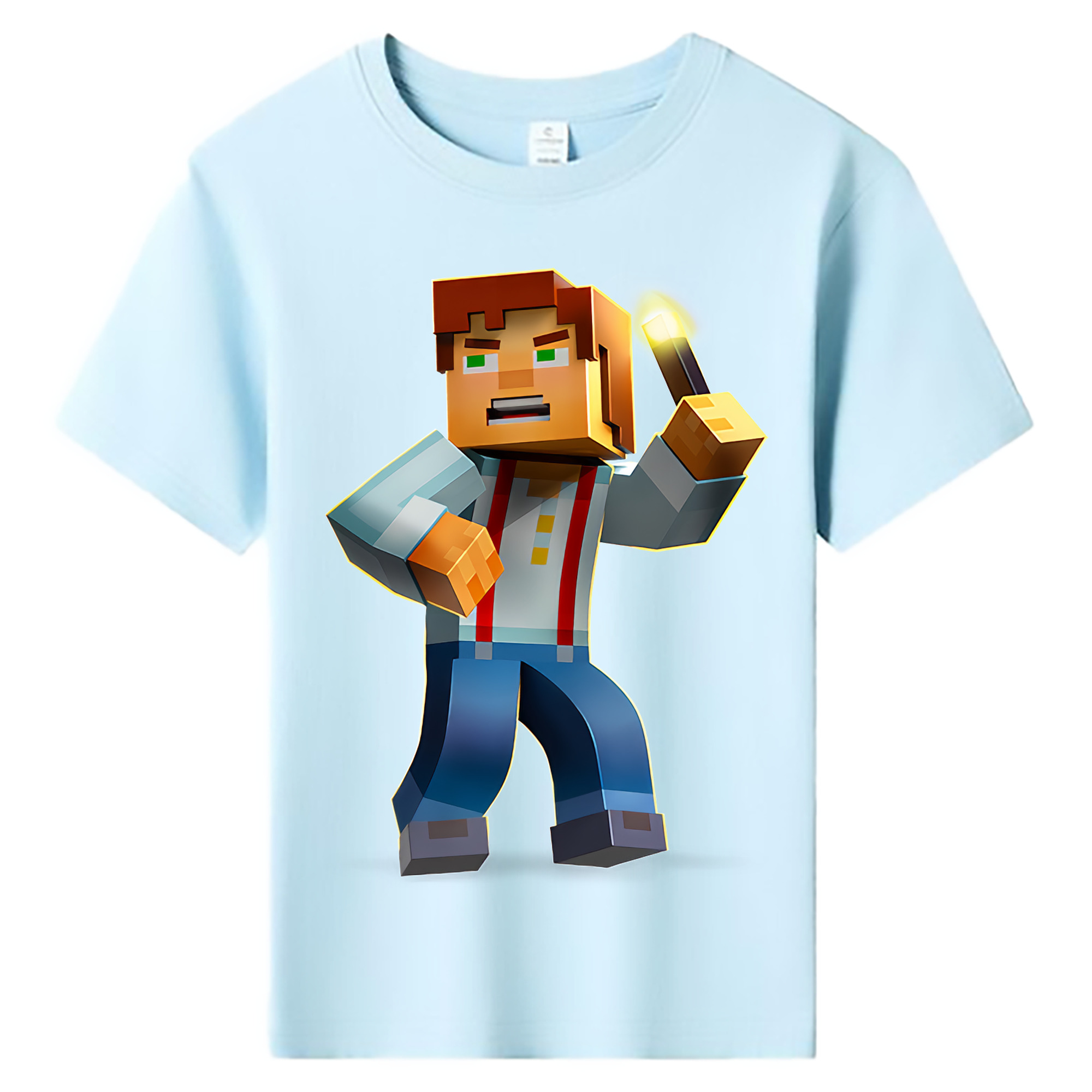 （画像用） マインクラフト ブロックの世界 Minecraft MC Block world 綿100％キッズTシャツ（フロントプリント）